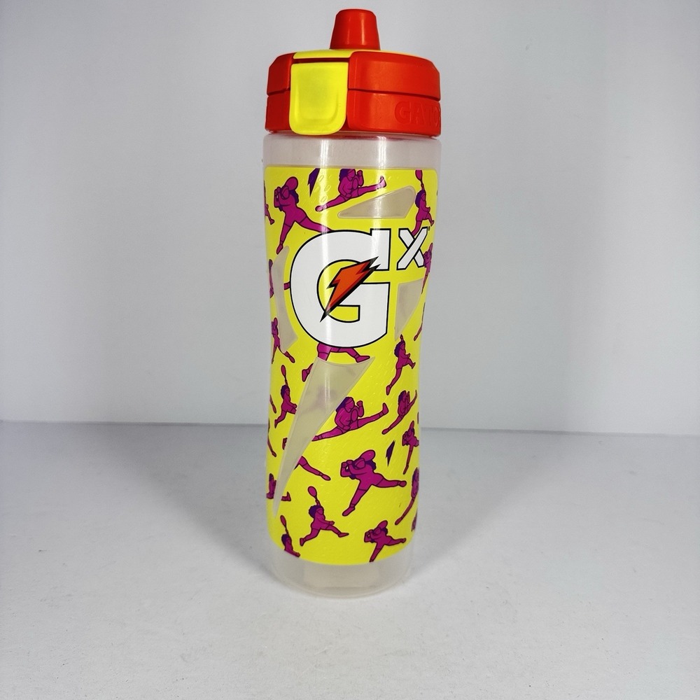 Gatorade Gx Water Bottle Yellow Orange Flip Top Sports Bottle Purple Pattern
